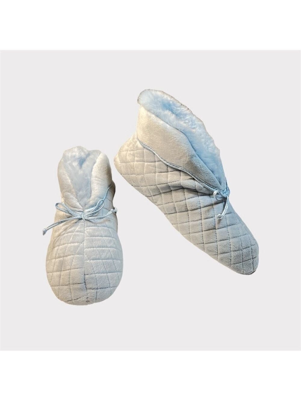 NEW VINTAGE Quilted Plush Ankle Slippers Women's XL 9.5 10 10.5 Fuzzy Light Blue